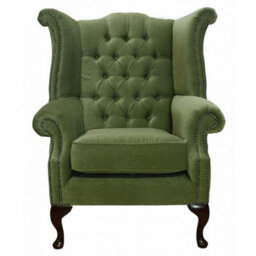 Chesterfield High Back Wing Chair Pimlico Sage Green Fabric In Queen Anne Style - thumbnail 2