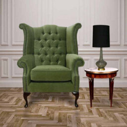 Chesterfield High Back Wing Chair Pimlico Sage Green Fabric In Queen Anne Style - thumbnail 1