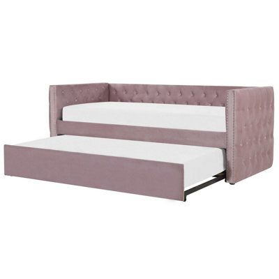 Beliani Trundle Bed Velvet Gassin 90 X 200 Cm (Eu Single) Pink - image 1