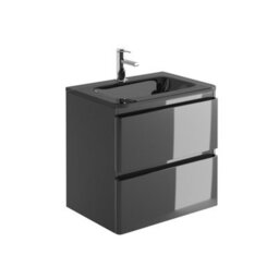 Plum&clay Marvel Gloss Dark Grey Wall Hung Bathroom Vanity Unit With Grey Glass Basin (W)600mm