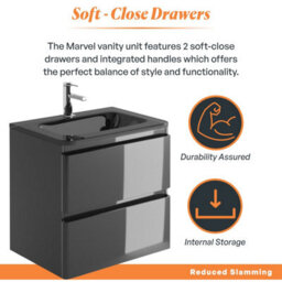 Plum&clay Marvel Gloss Dark Grey Wall Hung Bathroom Vanity Unit With Grey Glass Basin (W)600mm - thumbnail 5