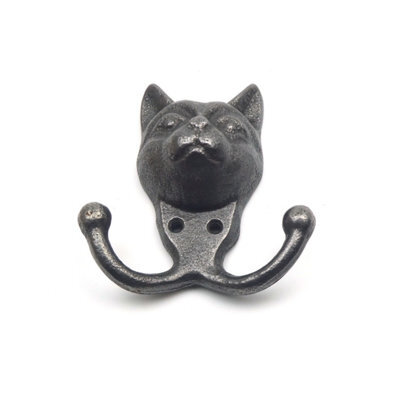 Oakcrafts - Antique Cast Iron Novelty Cat Coat Hook - 110mm X 100mm - image 1