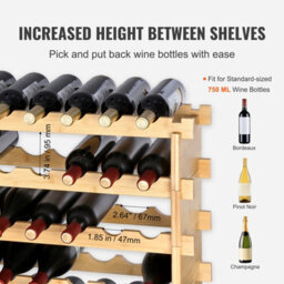 Vevor 72 Bottle Stackable Modular Wine Rack, 8-Tier Solid Bamboo Wood Storage Racks, Floor Freestanding Wines Holder - thumbnail 3