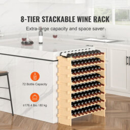Vevor 72 Bottle Stackable Modular Wine Rack, 8-Tier Solid Bamboo Wood Storage Racks, Floor Freestanding Wines Holder - thumbnail 2