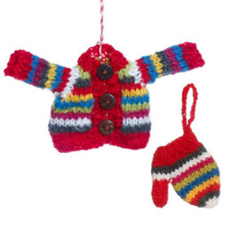 Dibor Set Of 2 Fairtrade Knitted Jumper & Stocking Decorations - thumbnail 2