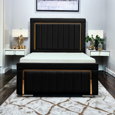 UKBEDFURNITURE Princess Black Plush Valvet Upholstered Bed Frame - Slatted Base With 10 Inch Orthopedic Mattress - 48 Inch Headboard - image 1