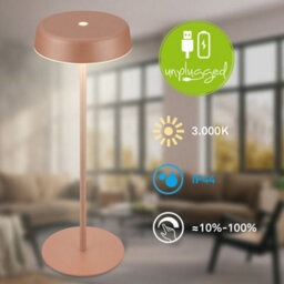 Briloner Led Table Lamp Rechargeable Light Dimmable Cordless Touch Ip44 Outdoor Coffee - thumbnail 3