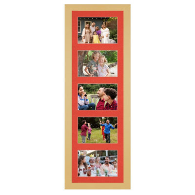 AK Frames 26X8 Mustard Yellow Modern Multi Photo Frame With Poppy Red Mount - Holds 5 Apertures (5X) 6X4 Photos - image 1