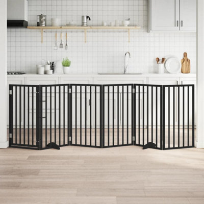 Walplus Black Dog Gate With Door Foldable 6 Panels 300 Cm Poplar Wood - image 1