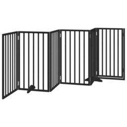 Walplus Black Dog Gate With Door Foldable 6 Panels 300 Cm Poplar Wood - thumbnail 6