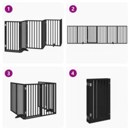 Walplus Black Dog Gate With Door Foldable 6 Panels 300 Cm Poplar Wood - thumbnail 7