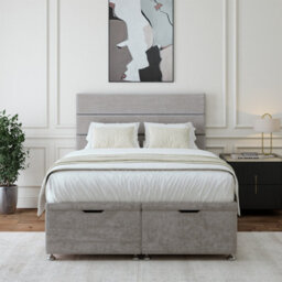 Bedmaster Seal Grey Luxury Velvet Ottoman Divan Base And Lined Headboard Single - thumbnail 1