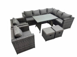 Fimous Rattan Garden Furniture Patio Furniture Sets With Dining Table 2 Small Stools 2 Chair Dark Grey Mixed - thumbnail 1