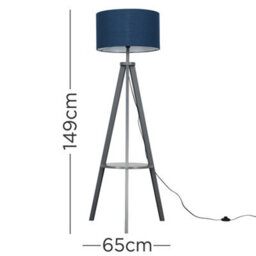 Valuelights Morrigan Grey Wood Shelf Tripod Floor Lamp With Navy Drum Shade - thumbnail 9