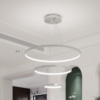 Darphe 76W Minimalist White3 Layer Round Acrylic Led Pendant Light, Height Adjustable - image 1