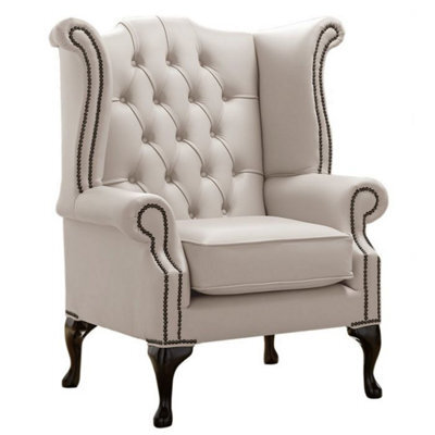 Chesterfield High Back Wing Chair Shelly Rice Milk Leather Bespoke In Queen Anne Style - image 1