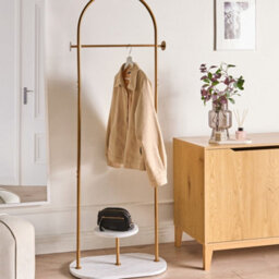 Wyld And Coco Freestanding Clothes Rack 174Cm - Gold Frame With White Marble-Effect Shelf - thumbnail 2