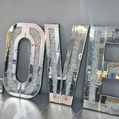 Biznest Mirrored Diamond Love Letters Crushed Crystal Mirror Diamond Wall Art