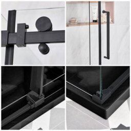 Homestylestore Black Reversible Corner Frameless Sliding Door Shower Enclosure With Graphite Slate Effect Tray 1400 X 800mm - thumbnail 2