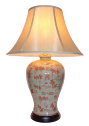 Downton Interiors Red Fish Oriental Chinese Ceramic Porcelain Table Lamp - thumbnail 1