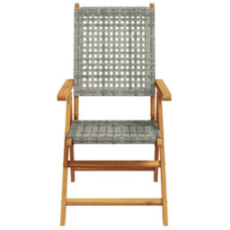 Berkfield Reclining Garden Chairs 4 Pcs Grey Poly Rattan And Solid Wood - thumbnail 4
