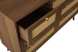 Walnut Chest Of 7 Drawers Rattan Birlea Croxley Mid Century Modern - thumbnail 3