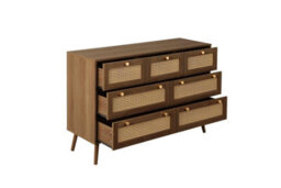 Walnut Chest Of 7 Drawers Rattan Birlea Croxley Mid Century Modern - thumbnail 6