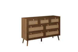 Walnut Chest Of 7 Drawers Rattan Birlea Croxley Mid Century Modern - thumbnail 7