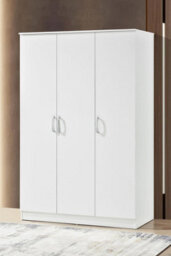 Swish Furniture Highbury 3 Door Wardrobe White Triple 5 Shelf Hanging Rail Bedroom Storage - thumbnail 9