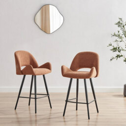 Furniturebox Uk 2X Layla Terracotta Orange Fabric Bar Chairs - thumbnail 2