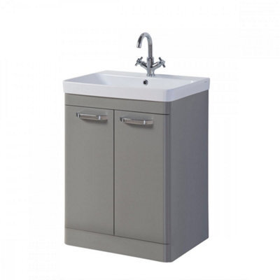 Clifton Bathroom 2-Door Floor Standing Vanity Unit With Basin 500mm Wide White 1 Tap Hole - Basalt Grey - Brassware Not Included - image 1