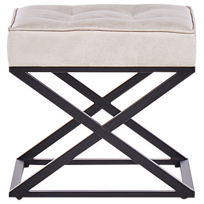 Wyld And Coco Beige Faux Leather Tufted Footstool With Metal Legs, W47 X D40 X H43 Cm - image 1