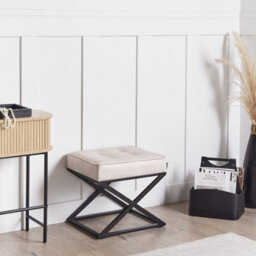Wyld And Coco Beige Faux Leather Tufted Footstool With Metal Legs, W47 X D40 X H43 Cm - thumbnail 2