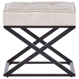 Wyld And Coco Beige Faux Leather Tufted Footstool With Metal Legs, W47 X D40 X H43 Cm - thumbnail 1