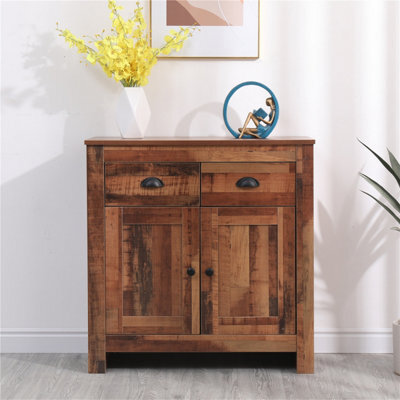 Furniturehmd Industrial 2 Door 2 Drawer Sideboard Storage Side Cabinet Organiser Unit Rustic Brown - image 1