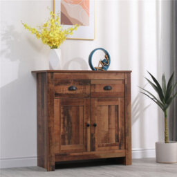 Furniturehmd Industrial 2 Door 2 Drawer Sideboard Storage Side Cabinet Organiser Unit Rustic Brown - thumbnail 2