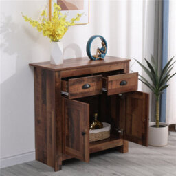 Furniturehmd Industrial 2 Door 2 Drawer Sideboard Storage Side Cabinet Organiser Unit Rustic Brown - thumbnail 3