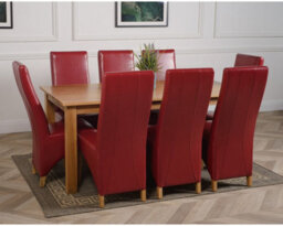 That's Furniture Oslo 180 X 90 Cm Large Oak Dining Table And 8 Chairs Dining Set With Lola Burgundy Leather Chairs - thumbnail 3