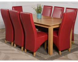 That's Furniture Oslo 180 X 90 Cm Large Oak Dining Table And 8 Chairs Dining Set With Lola Burgundy Leather Chairs - thumbnail 1