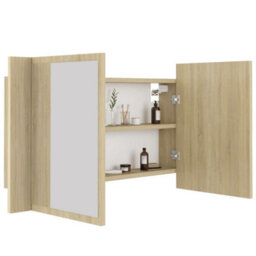 Berkfield Stylish Led Bathroom Mirror Cabinet Sonoma Oak 80X12X45 Cm - thumbnail 7