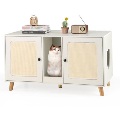 Costway Cat Litter Box Enclosure Hidden Cat Washroom Furniture-White - image 1