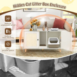 Costway Cat Litter Box Enclosure Hidden Cat Washroom Furniture-White - thumbnail 6