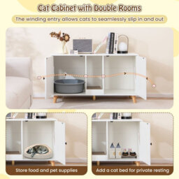 Costway Cat Litter Box Enclosure Hidden Cat Washroom Furniture-White - thumbnail 7
