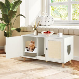 Costway Cat Litter Box Enclosure Hidden Cat Washroom Furniture-White - thumbnail 4