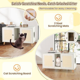 Costway Cat Litter Box Enclosure Hidden Cat Washroom Furniture-White - thumbnail 5