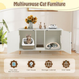 Costway Cat Litter Box Enclosure Hidden Cat Washroom Furniture-White - thumbnail 9