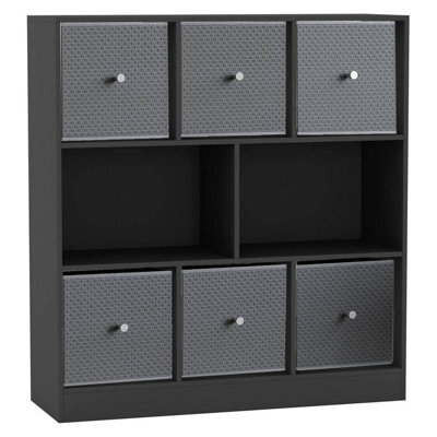 Urbn-Living Black, Light Grey - Asymmetrical 8 Cube Bookcase Unit W/ 6 Drawer Inserts - image 1