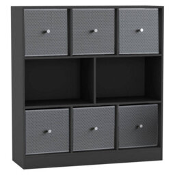 Urbn-Living Black, Light Grey - Asymmetrical 8 Cube Bookcase Unit W/ 6 Drawer Inserts - thumbnail 1