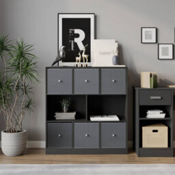Urbn-Living Black, Light Grey - Asymmetrical 8 Cube Bookcase Unit W/ 6 Drawer Inserts - thumbnail 3