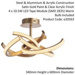 Semi Flush Multi Arm Ceiling Light Fitting - Satin Gold & Clear Acrylic Detail - thumbnail 2